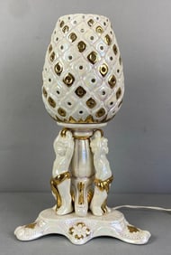 Artist Signed Hand Painted Porcelain Children Iridescent Table Lamp