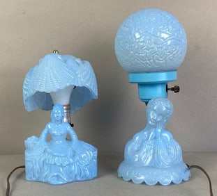 Group of 2 Powder Blue Glass Figural Table Lamps