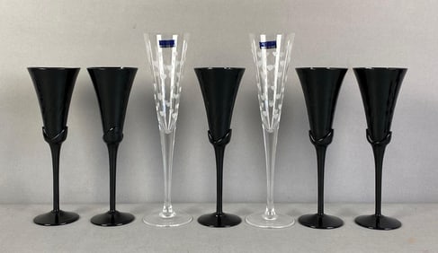 Group of 7 Glass Champagne Flutes