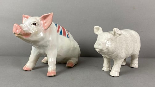 Group of 2 Porcelain Pig Figurines