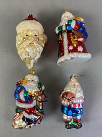 Group of 4 Santa Claus Glass Christmas Ornaments