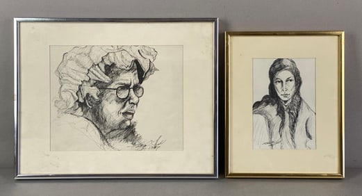 Group of 2 1987 Artist Signed Ink Sketches