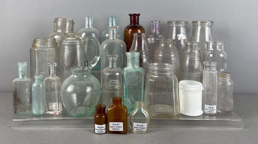 Group of Vintage Apothecary Glass Bottles and More