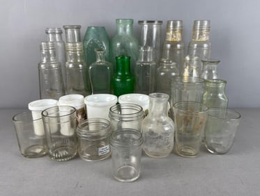 Group of Vintage Apothecary Glass Bottles and More