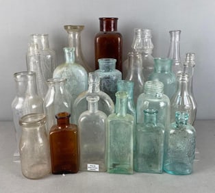Group of Vintage Apothecary Glass Bottles and More