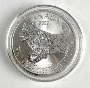 2018 Canada $5 Wolf with Maple Leaf Privy 1 oz .999 Fine Silver Coin