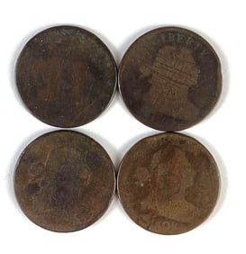 Group of 4 US Draped Bust Large Cents