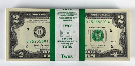 Group of 100 2017 US Mint $2 Consecutive Serial Numbered Bills