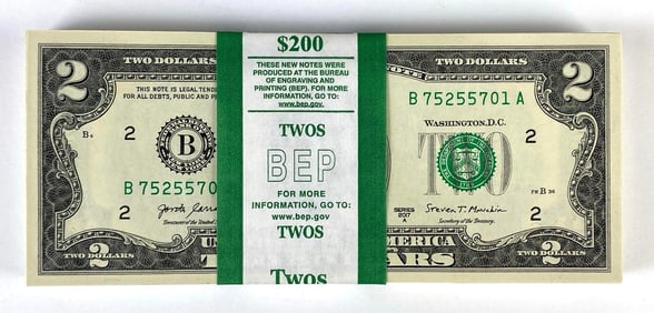 Group of 100 2017 US Mint $2 Consecutive Serial Numbered Bills