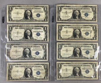 Group of 8 US $1 Washington Silver Certificates