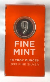 9 Fine Mint 10oz .999 Fine Silver Ingot/Bar