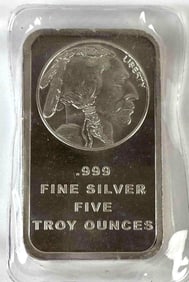 US Buffalo Nickel 5oz .999 Fine Silver Ingot/Bar