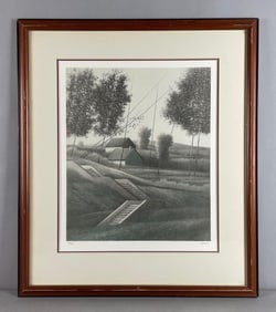 Robert Kipniss Signed and Numbered Hillside Stairway Lithograph