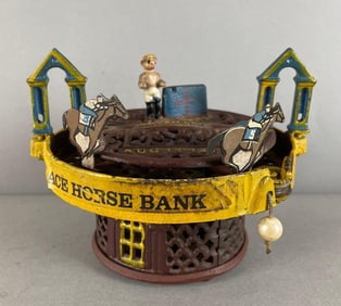 Reproduction Cast Iron Mechanical Ace Horse Bank