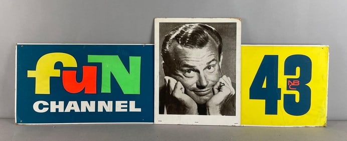 Vintage NBC Fun Channel TV Advertising Cardboard Sign
