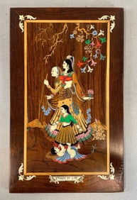 Radha Krishna Inlaid Wood Stages of Life Plaque