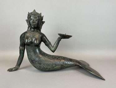 Suvannamaccha Style Mermaid Bronze Cast Candle Holder
