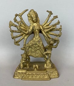 Durga Slaying Mahisha Hindu Brass Statue