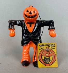 Vintage E. Rosen Plastic Halloween Scarecrow Candy Container
