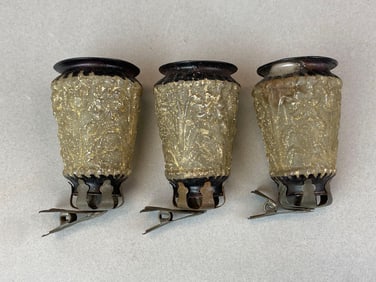Group of 3 Antique Christmas Tree Blown Glass Candle Ornament