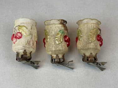 Group of 3 Antique Christmas Tree Mistletoe Blown Glass Candle Ornament