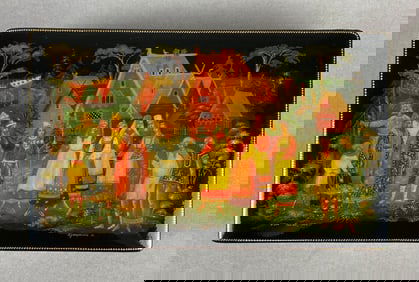 Artist Signed Russian Fairytale Lacquered Trinket Box