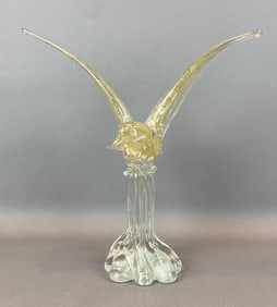Murano Gold Fleck Art Glass Bird in Flight Figurine