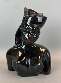 Vintage Black Glaze Nude Woman Pottery Figurine