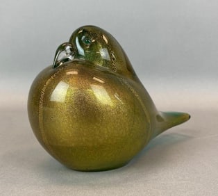 Murano Artist Signed Gold Fleck Art Glass Bird Figurine