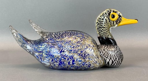 Murano Silver Fleck Art Glass Duck Figurine