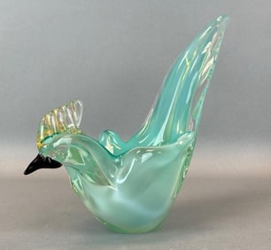 Murano Aqua Opalescent Art Glass Bird Figurine