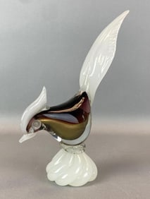 Murano Amethyst White Gold Fleck Art Glass Bird Figurine
