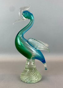 Murano Emerald Cobalt Art Glass Bird Figurine