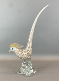 Murano Gold Fleck White Art Glass Bird Figurine