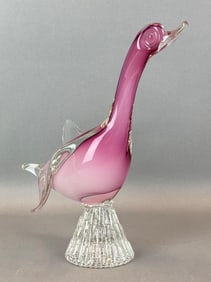 Murano Cased Pink Art Glass Bird Figurine