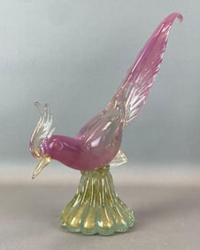 Murano Pink Gold Fleck Art Glass Bird Figurine