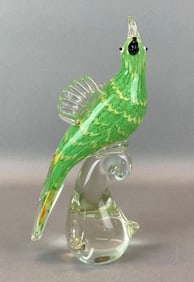 Murano Green Speckled Art Glass Cockatoo Figurine