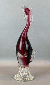 Murano Cranberry Clear Art Glass Bird Figurine