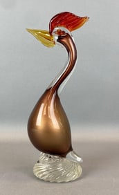 Murano Gold Fleck Amberina Art Glass Bird Figurine