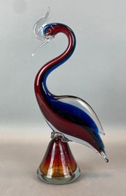Murano Red Blue Art Glass Bird Figurine