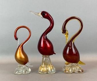Group of 3 Murano Art Glass Bird Figurines