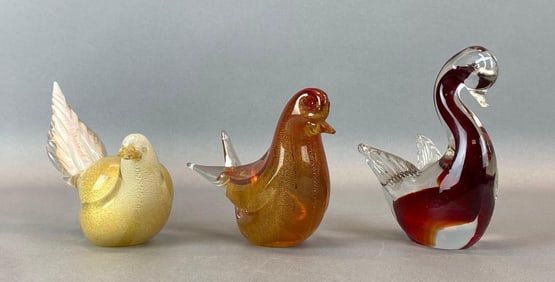 Group of 3 Murano Art Glass Bird Figurines
