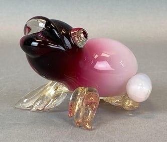 Murano Ruby White Art Glass Frog
