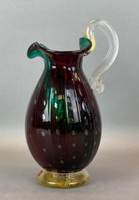 Murano Red Blue Bubble Art Glass Vase