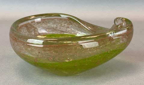 Murano Green Rose Gold Fleck Art Glass Bowl