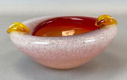 Murano Red Yellow Bullicante Art Glass Ashtray