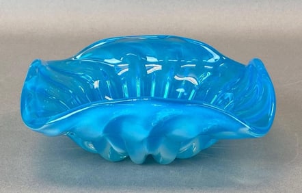 Murano Blue Opalescent Rippled Art Glass Candy Bowl