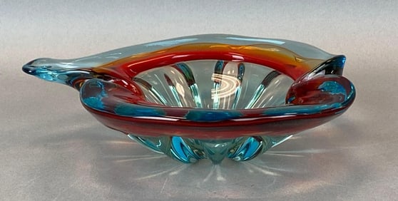 Murano Red Orange Sommerso Art Glass Bowl