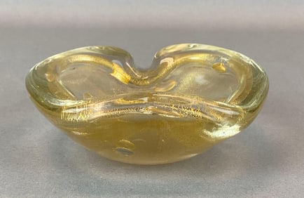 Murano Gold Fleck Bubble Art Glass Ashtray