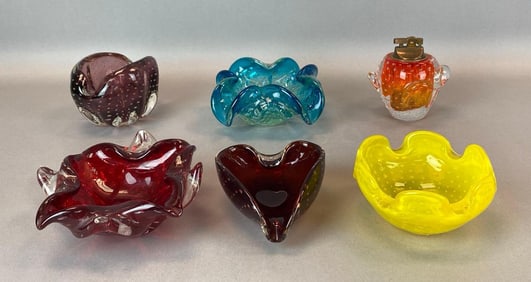 Group of 6 Bubble Art Glass Items